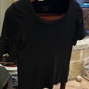 Talbots Elegant Black Lace Sleeve Tee cotton